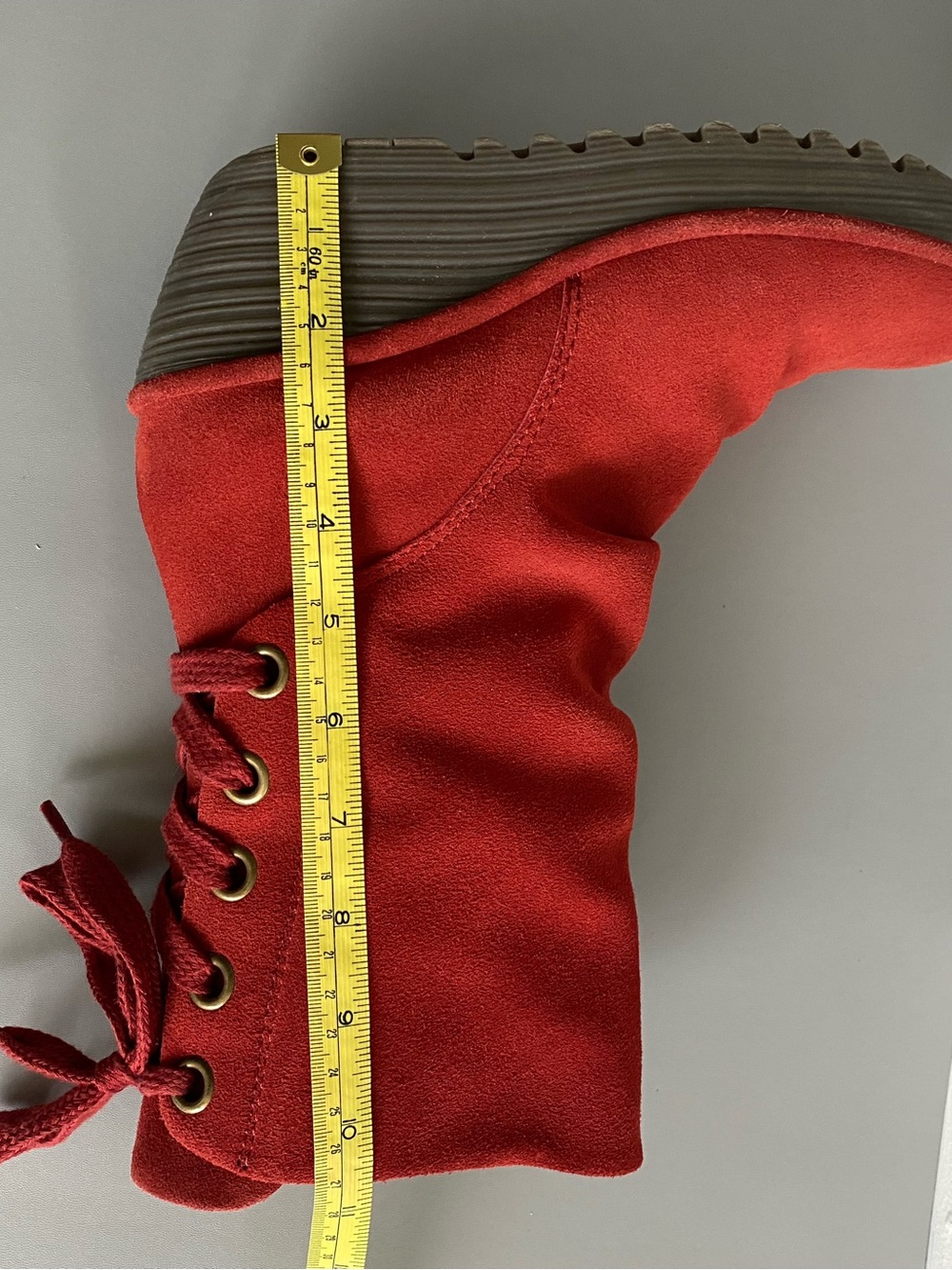 Fly London Yada Red Suede Wedge Mid Calf Boots Lace Up Back Sz 39/ 8.5 - Picture 14 of 14